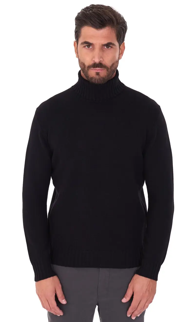 Maglia dolcevita privati firenze in lana merino finezza 7, colore nero