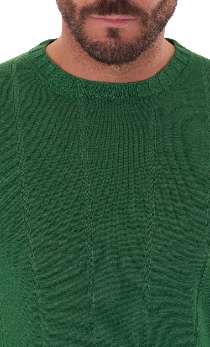 Maglia girocollo a coste privati firenze in lana merino lavata, colore verde miniatura 2