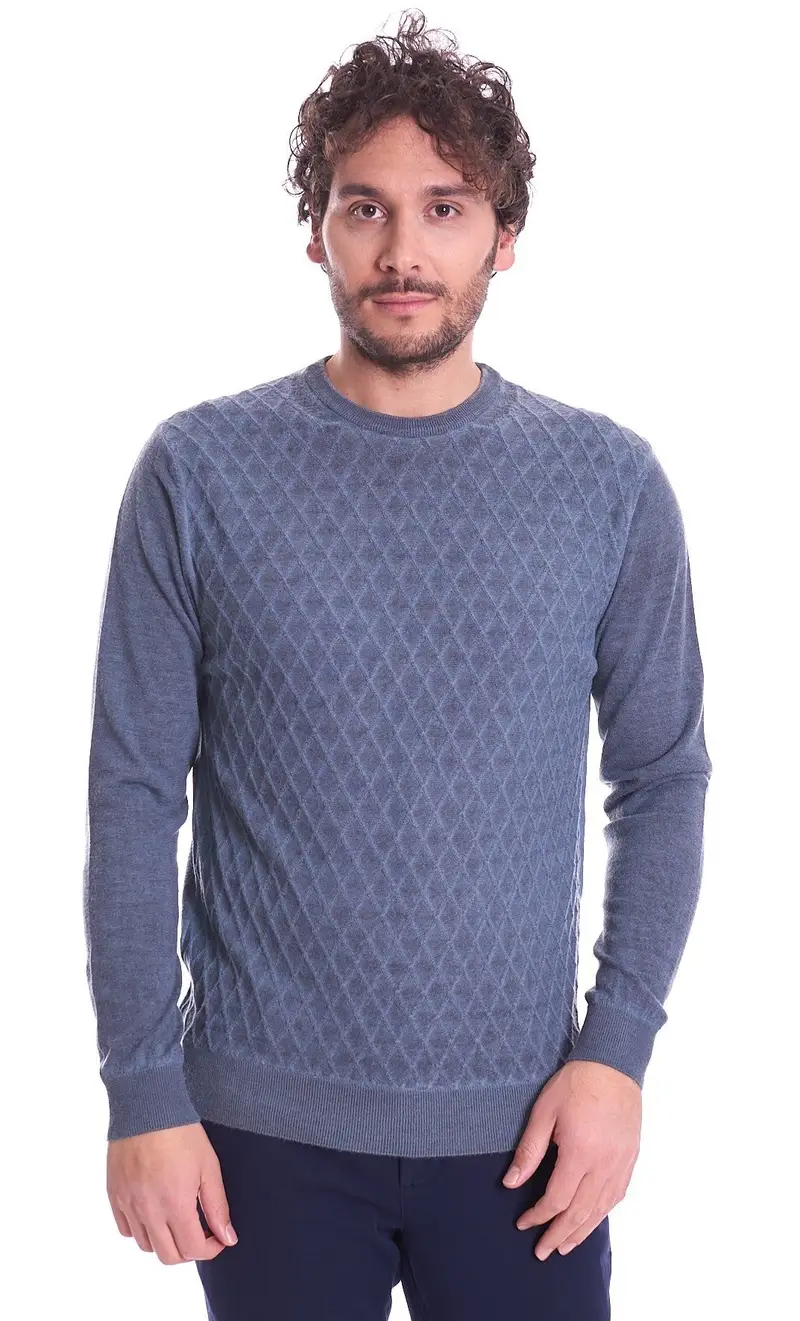 Maglia girocollo a rombi privati firenze in lana merino, colore blu