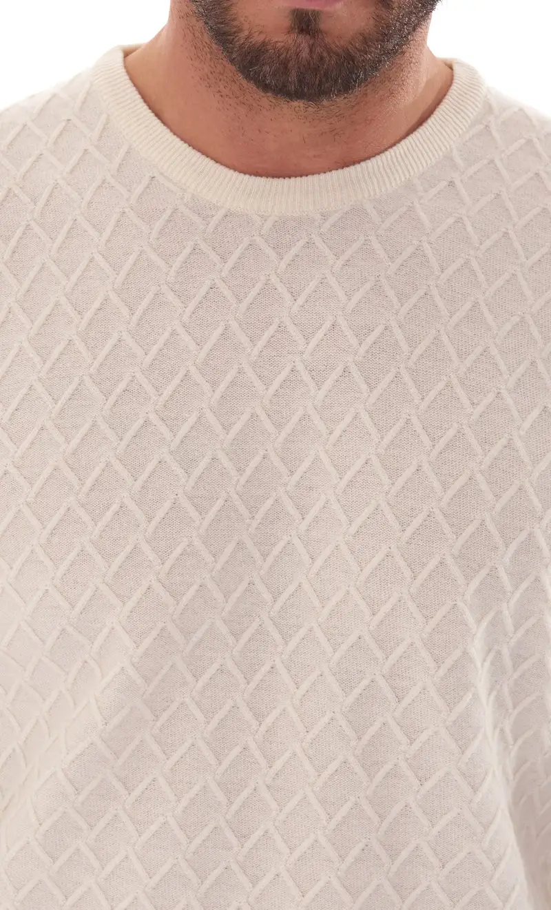 Maglia girocollo a rombi privati firenze lana e cashmere, colore panna miniatura 2