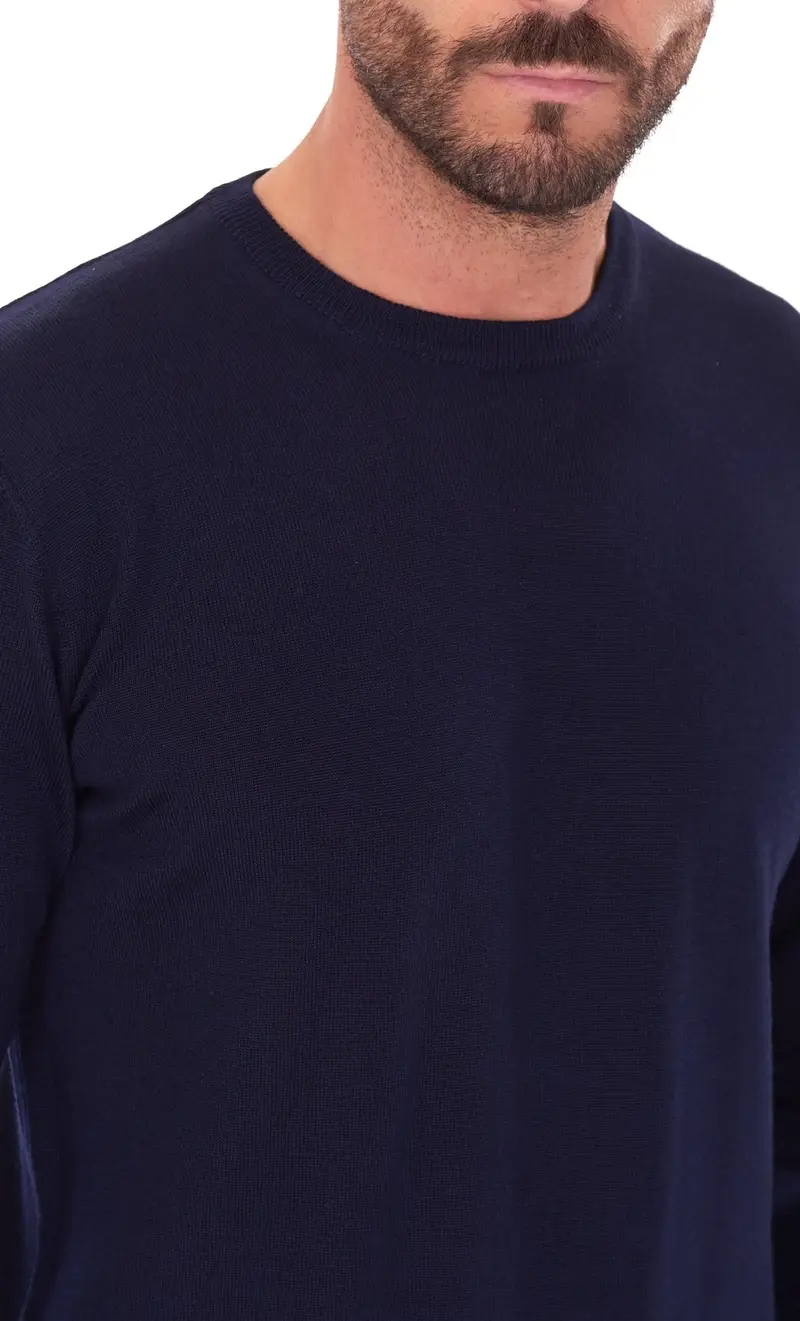 Maglia girocollo privati firenze in lana merino, colore blu miniatura 2