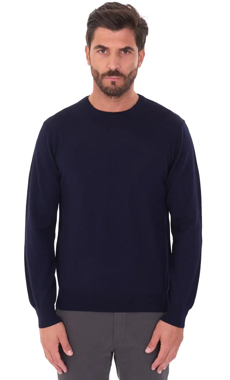 Maglia girocollo privati firenze in lana merino, colore blu