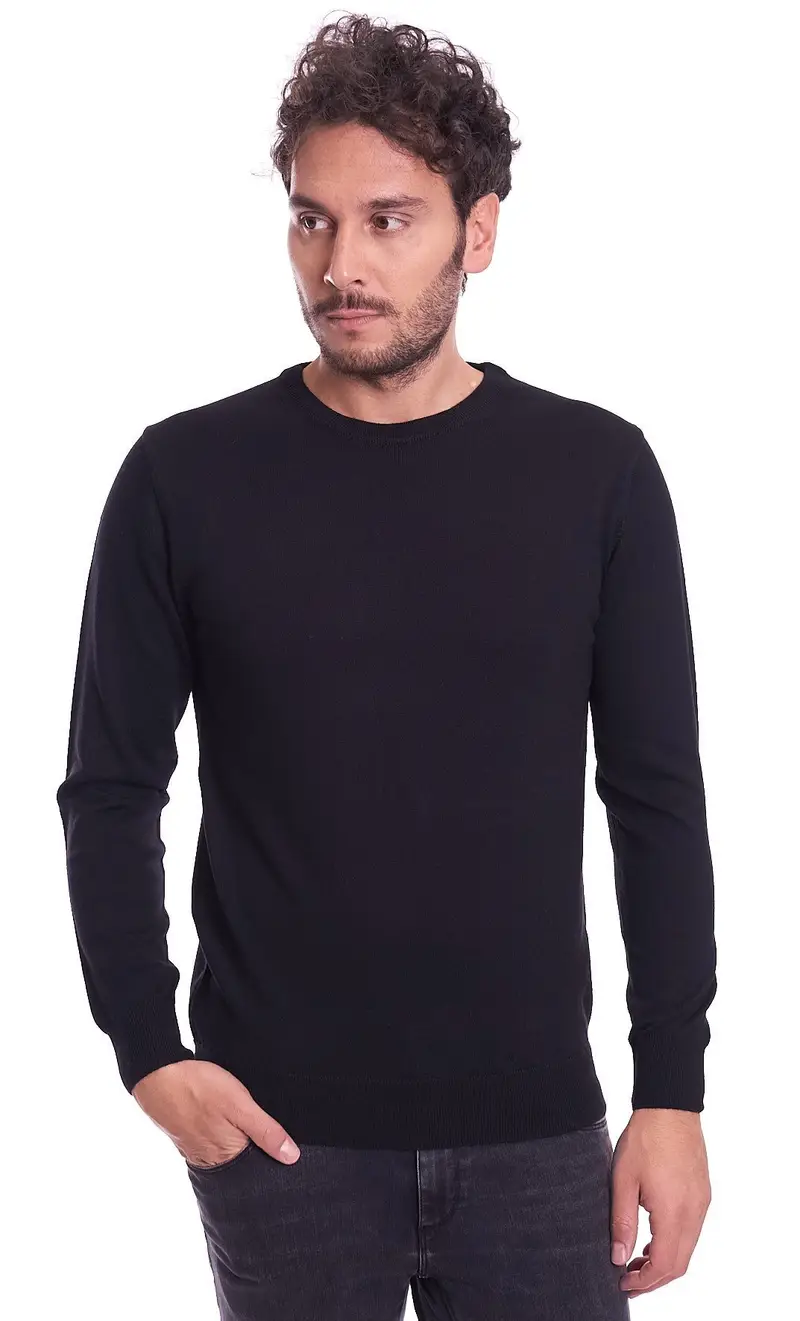 Maglia girocollo privati firenze in lana merinos, colore nero