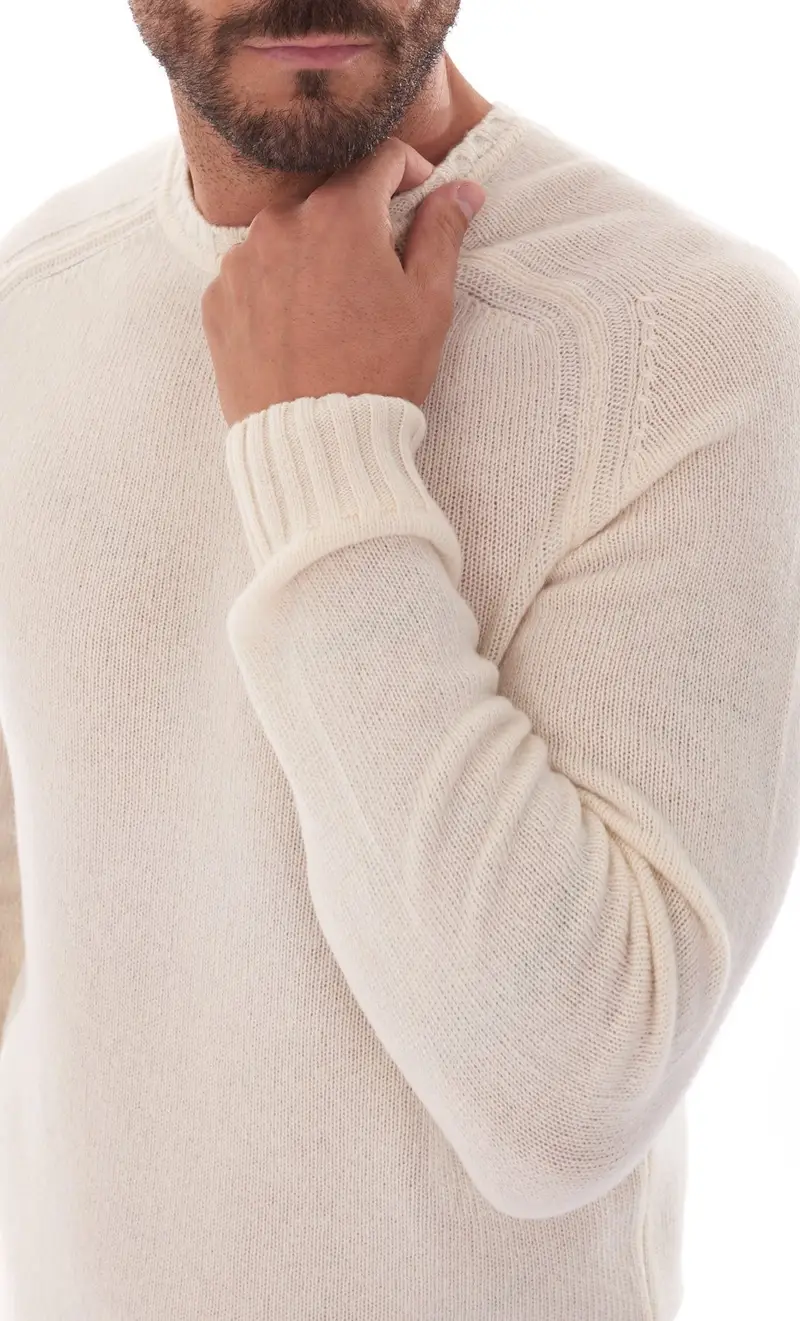 Maglia girocollo privati firenze in pura lana, colore panna miniatura 2