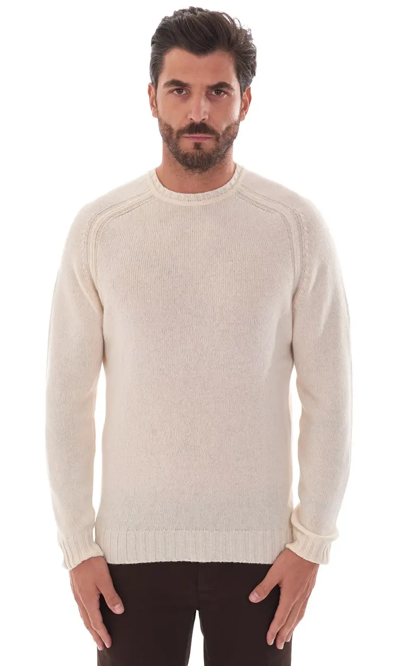 Maglia girocollo privati firenze in pura lana, colore panna