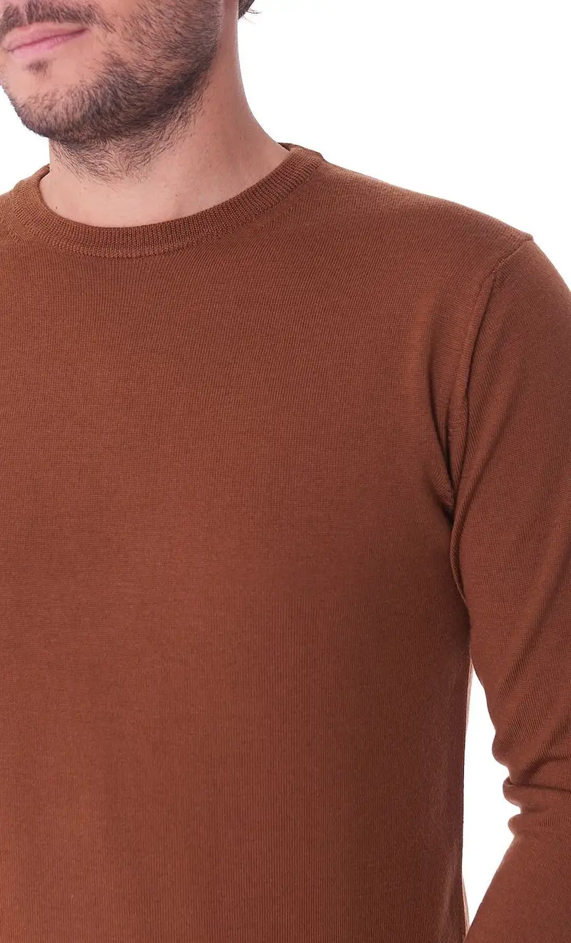 Maglia girocollo privati firenze in pura lana merino, colore cognac miniatura 2