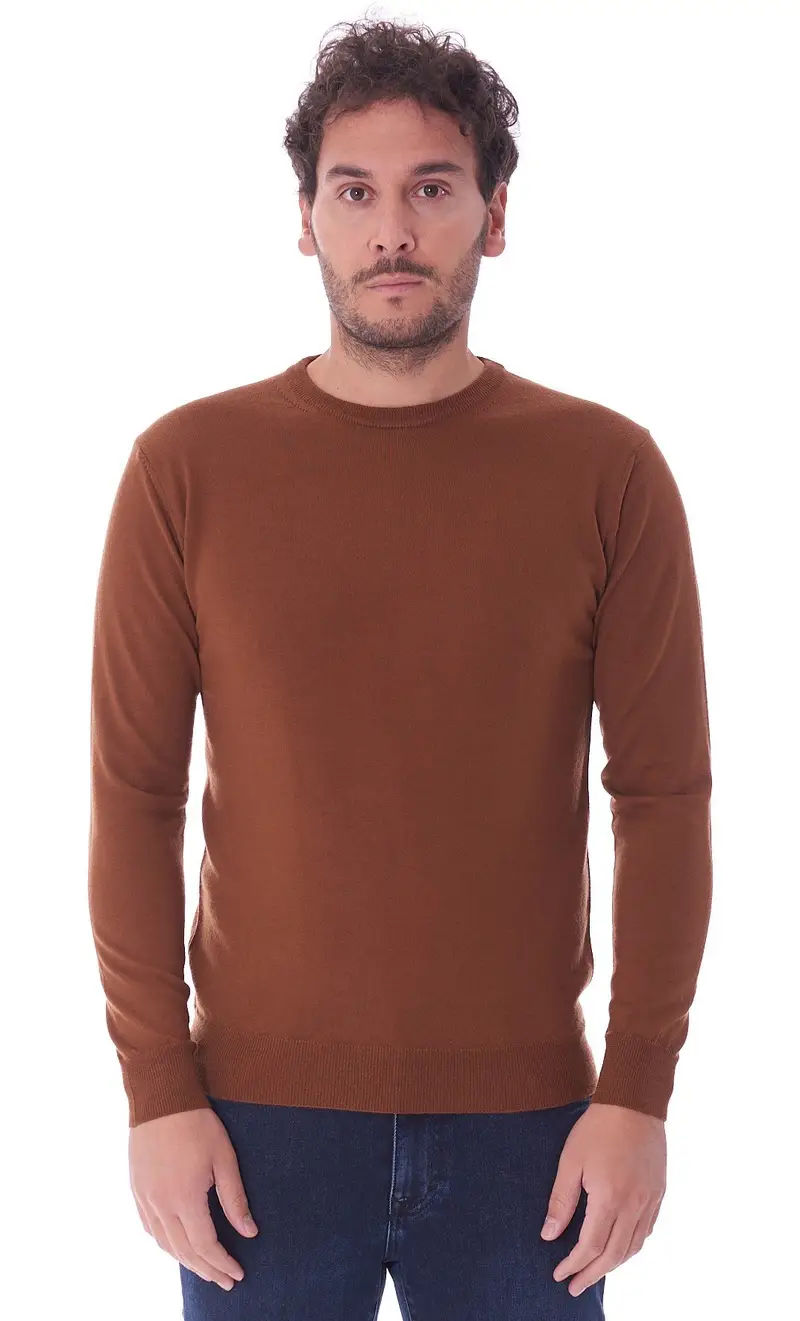 Maglia girocollo privati firenze in pura lana merino, colore cognac
