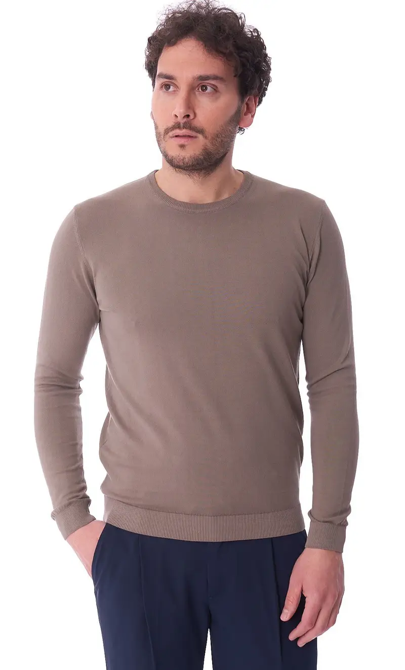 Maglia girocollo privati firenze in puro cotone, colore fango