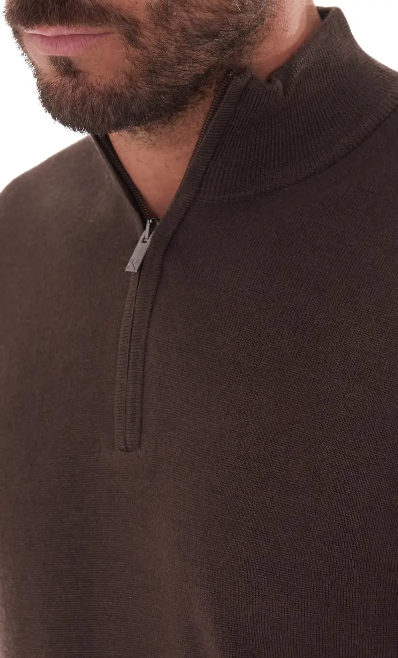 Maglia lupo zip privati firenze in lana merino, colore moro miniatura 2