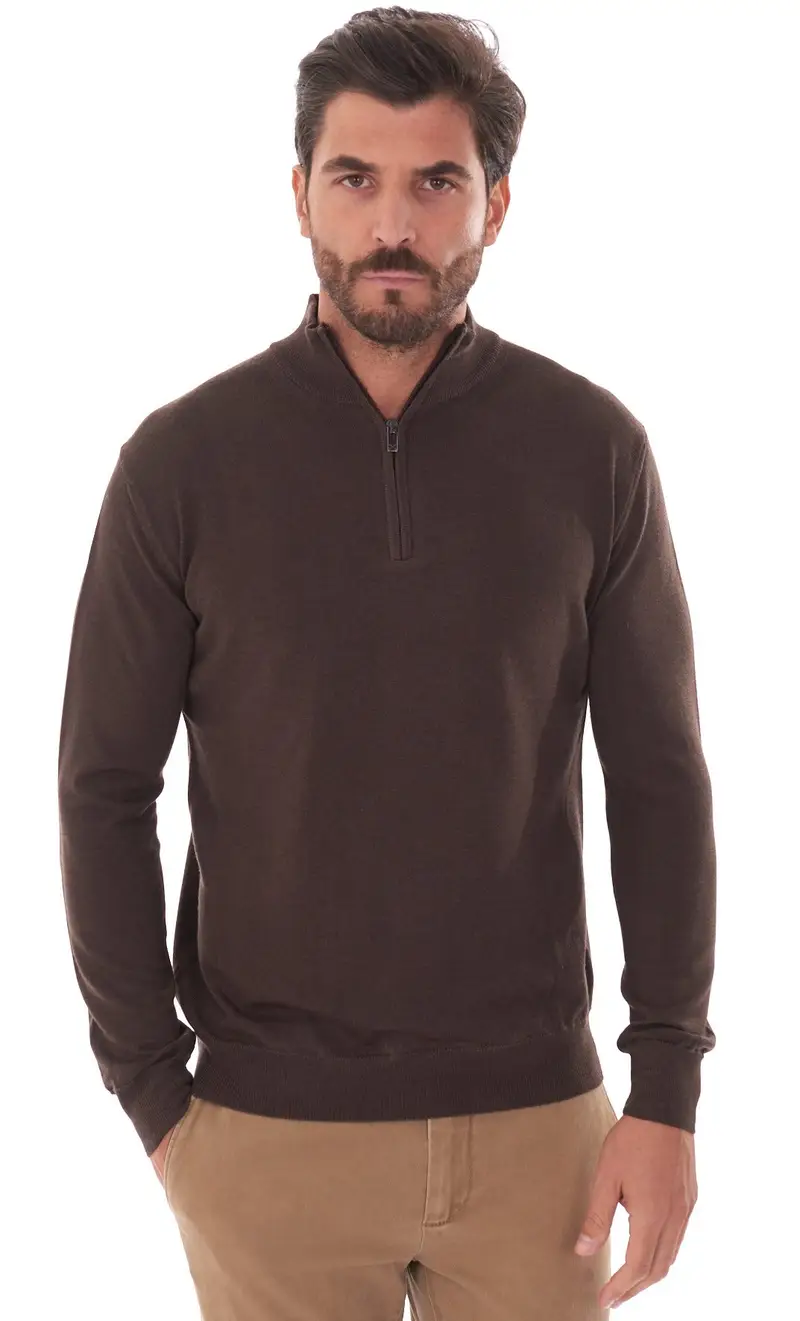 Maglia lupo zip privati firenze in lana merino, colore moro