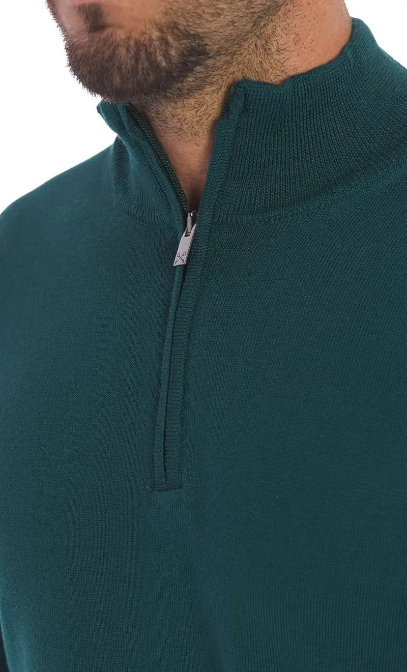 Maglia lupo zip privati firenze in lana merino, colore verde miniatura 2