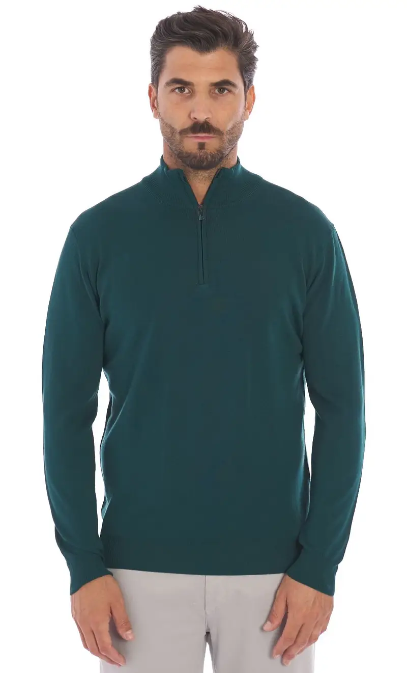 Maglia lupo zip privati firenze in lana merino, colore verde