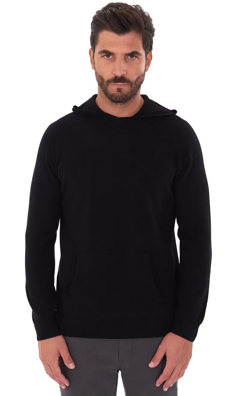 Maglia privati firenze con cappuccio in lana e cashmere, colore nero