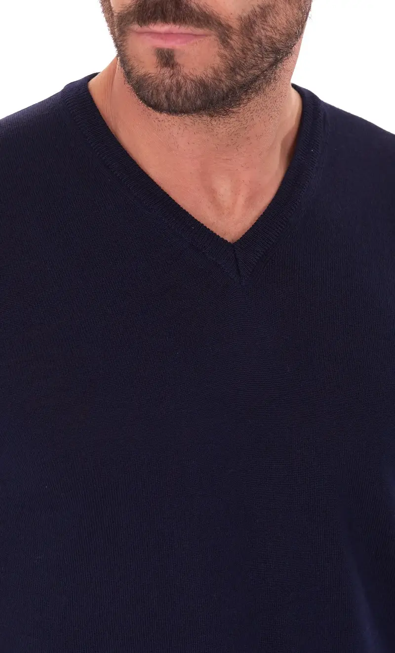 Maglia scollo a punta privati firenze in lana merino, colore blu miniatura 2