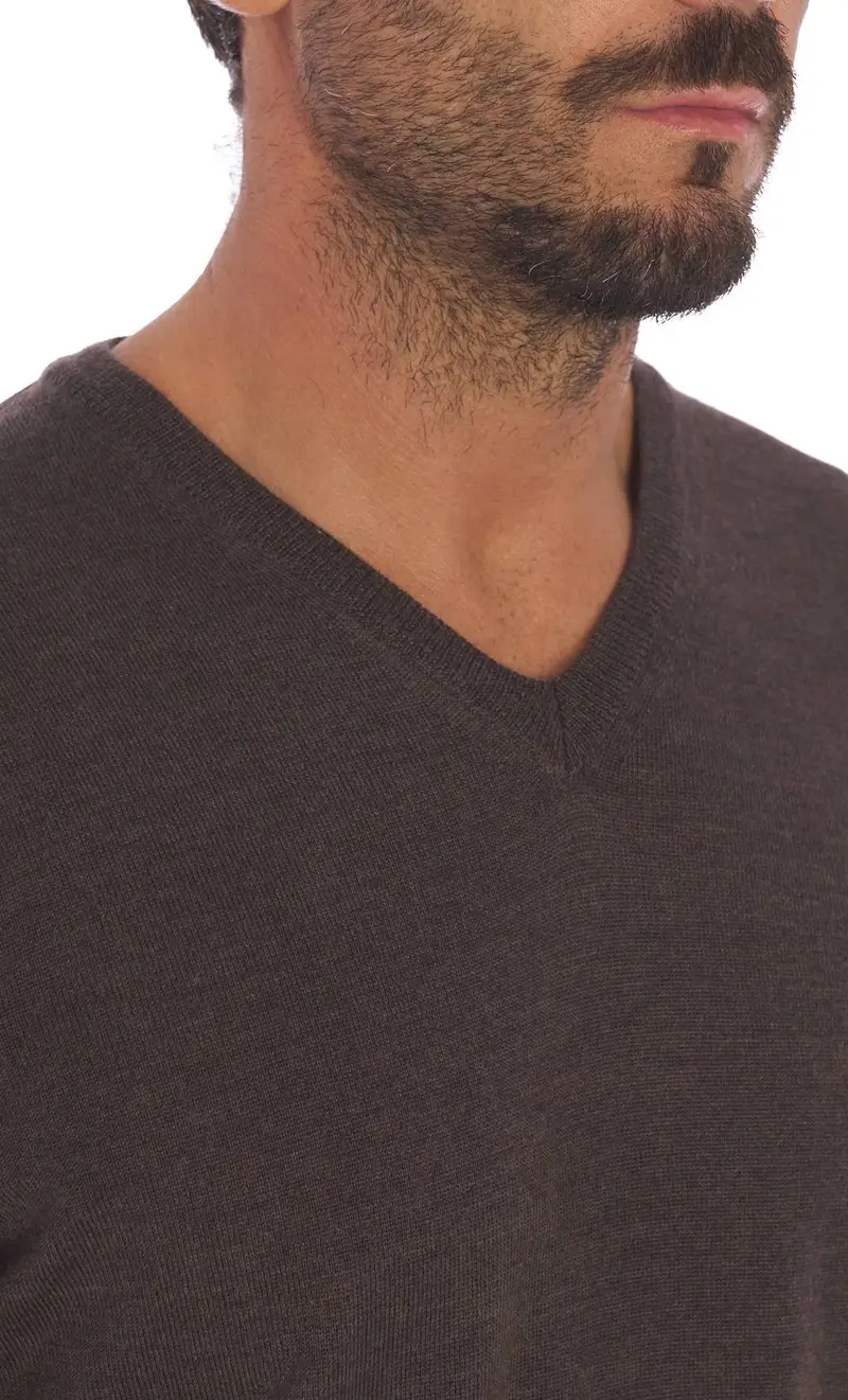 Maglia scollo a punta privati firenze in lana merino, colore moro miniatura 2