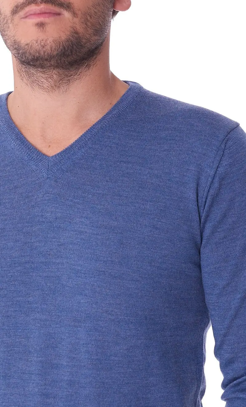 Maglia scollo a punta privati firenze in pura lana merino, colore azzurro miniatura 2