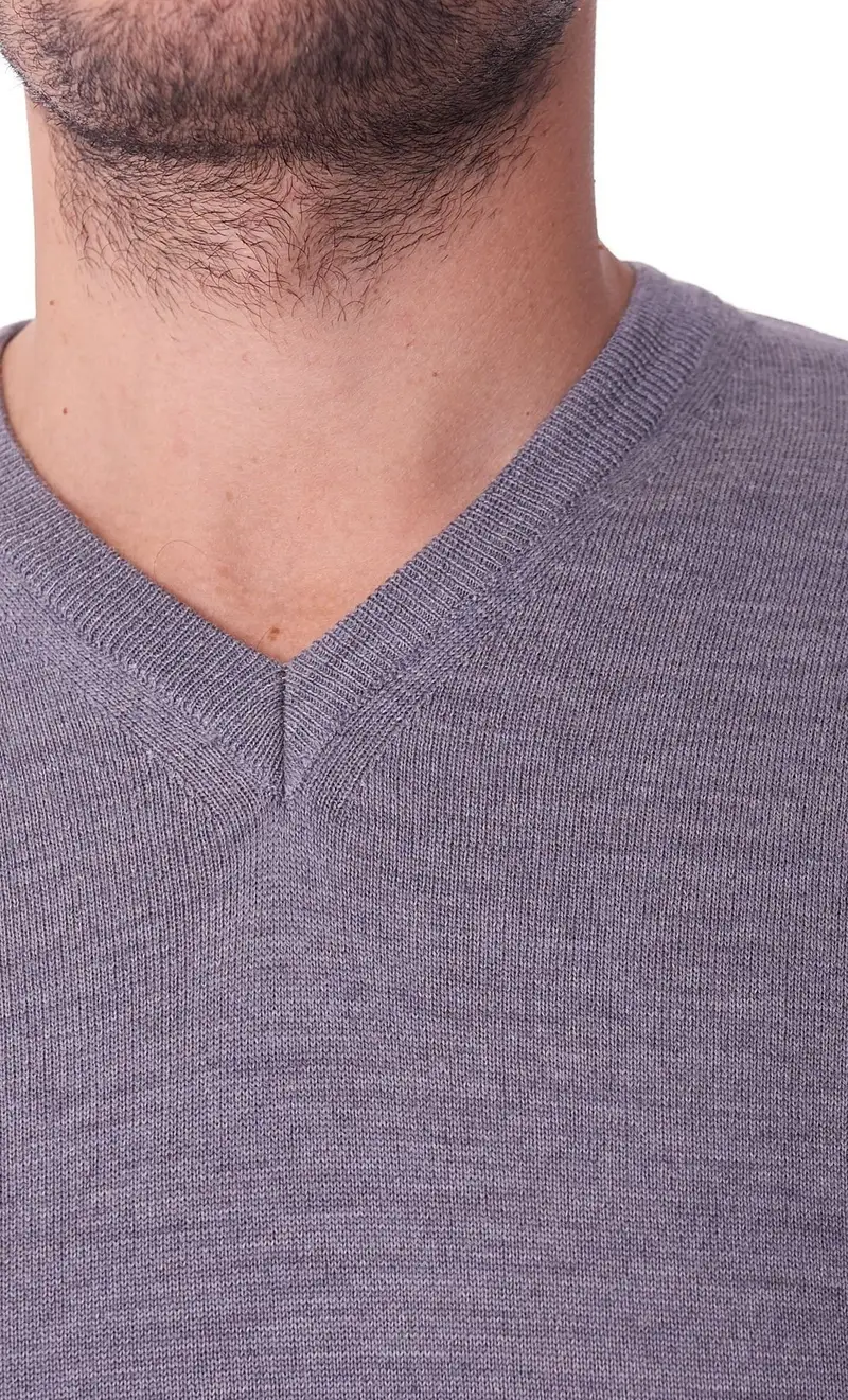 Maglia scollo a punta privati firenze in pura lana merino, colore grigio miniatura 2