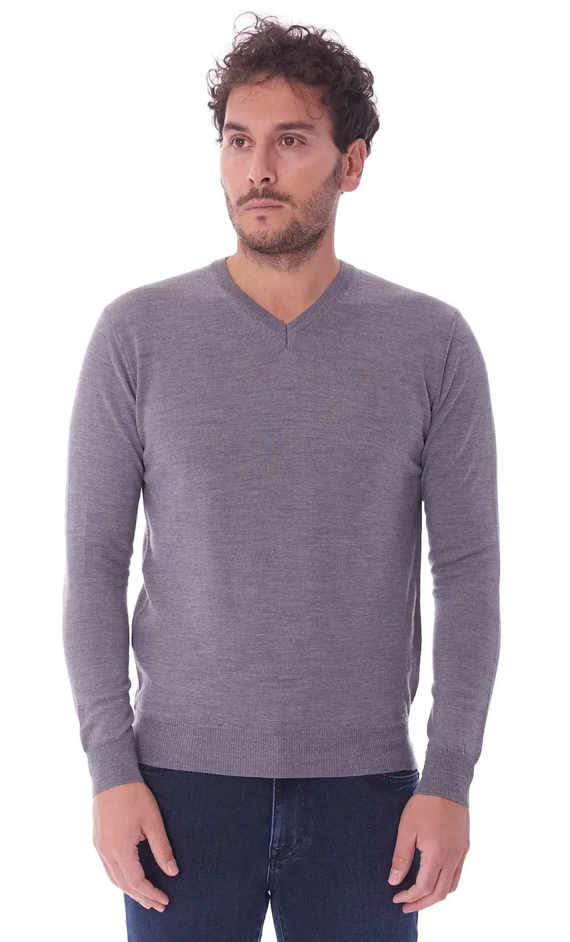 Maglia scollo a punta privati firenze in pura lana merino, colore grigio