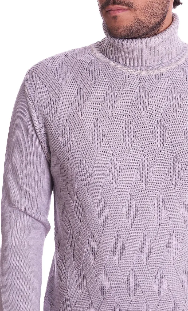 Maglione collo alto intreciato in lana merino privati firenze, colore grigio miniatura 2