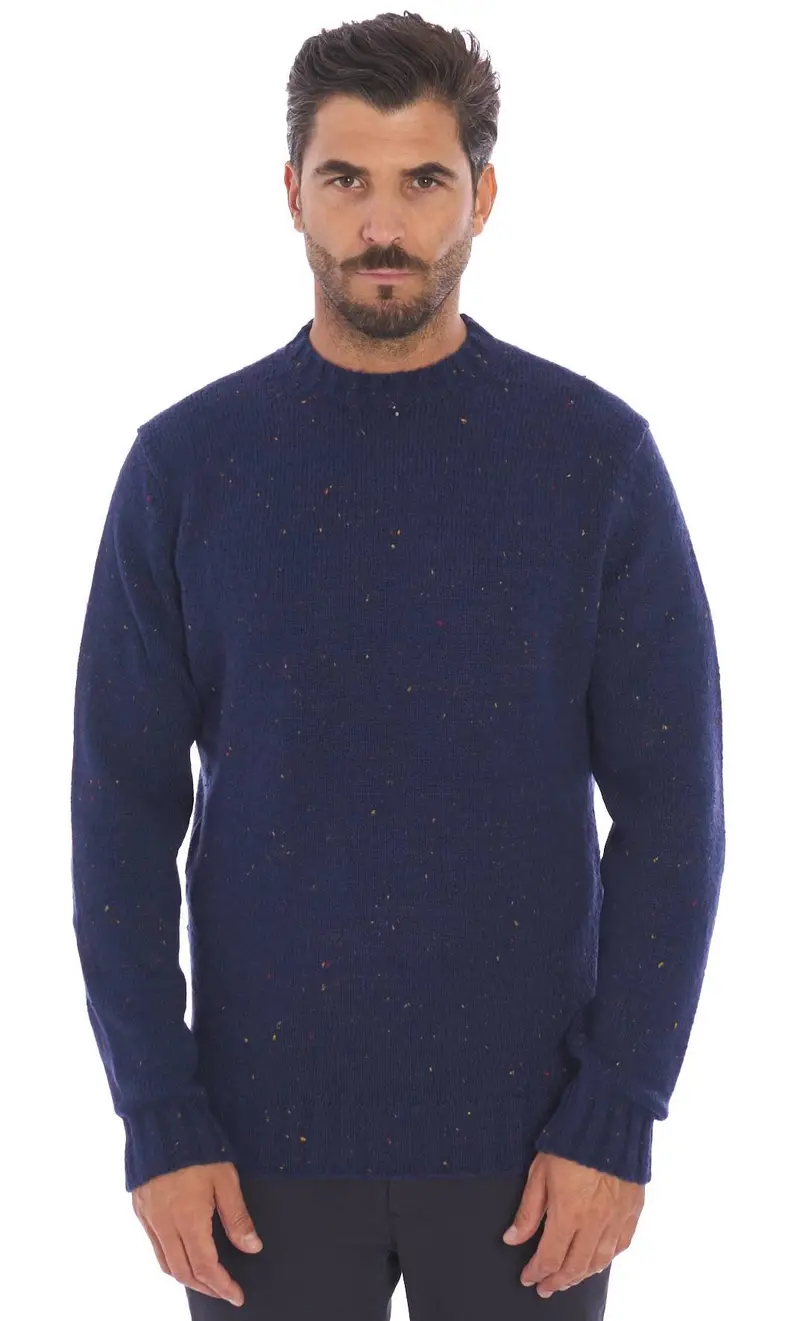 Maglione girocollo privati firenze moulinè blu, colore blu
