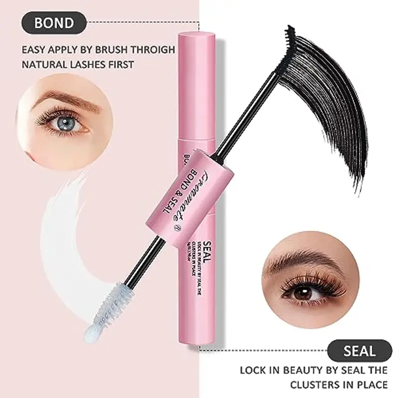 proamate Lash Bond and Seal Colla per ciglia a grappolo singolo fai da te Ciglia Grappolo Individuale Lash bond and seal Colla Adesiva per Ciglia(5g bond +5g Seal, legame nero + sigillo trasparente) miniatura 3
