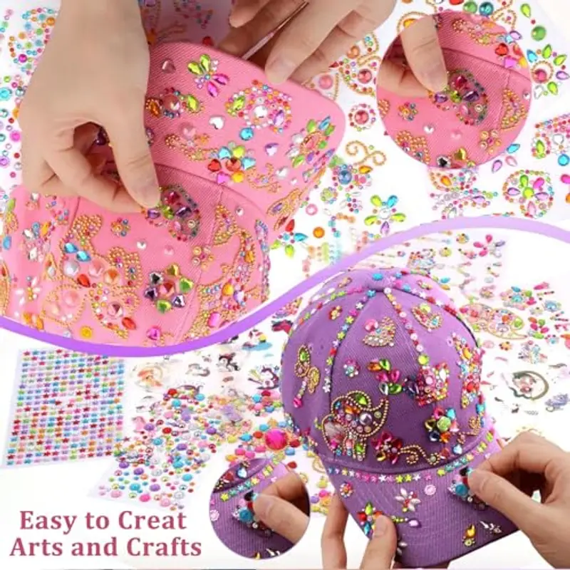 Probuk 2PCS Fai Da Te Cappellino da Baseball, Kit Berretto da Baseball Fai da te, Cappello Baseball Bambino con Gemma Stickers, Regalo Bambina 5 6 7 8 9 10 Anni, Regalo Ragazza Cappello Baseball miniatura 3