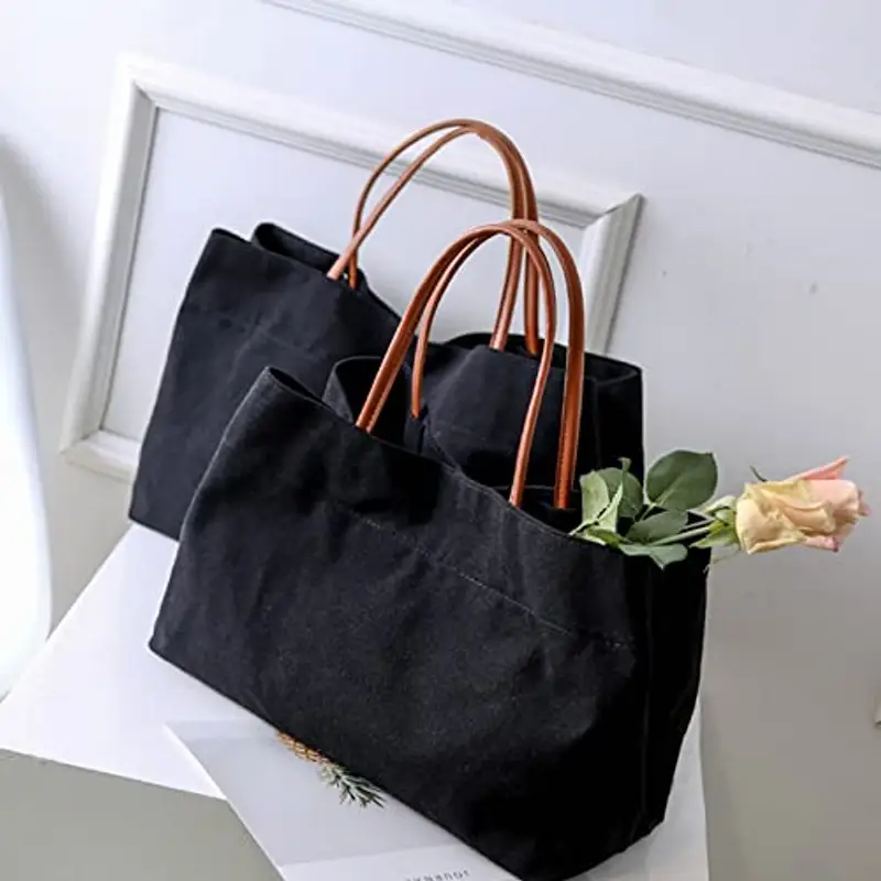 Produttore su misura semplice borsa di tela di canapa di capacità elevata borsa di tela tela Tote, BK1, Taglia unica miniatura 3