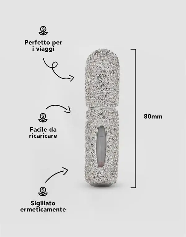 Porta Profumo da Viaggio Argento con Strass 5ml miniatura 3