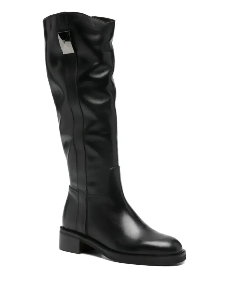 Progetto Stivali alti nero in pelle con fibbia miniatura 2