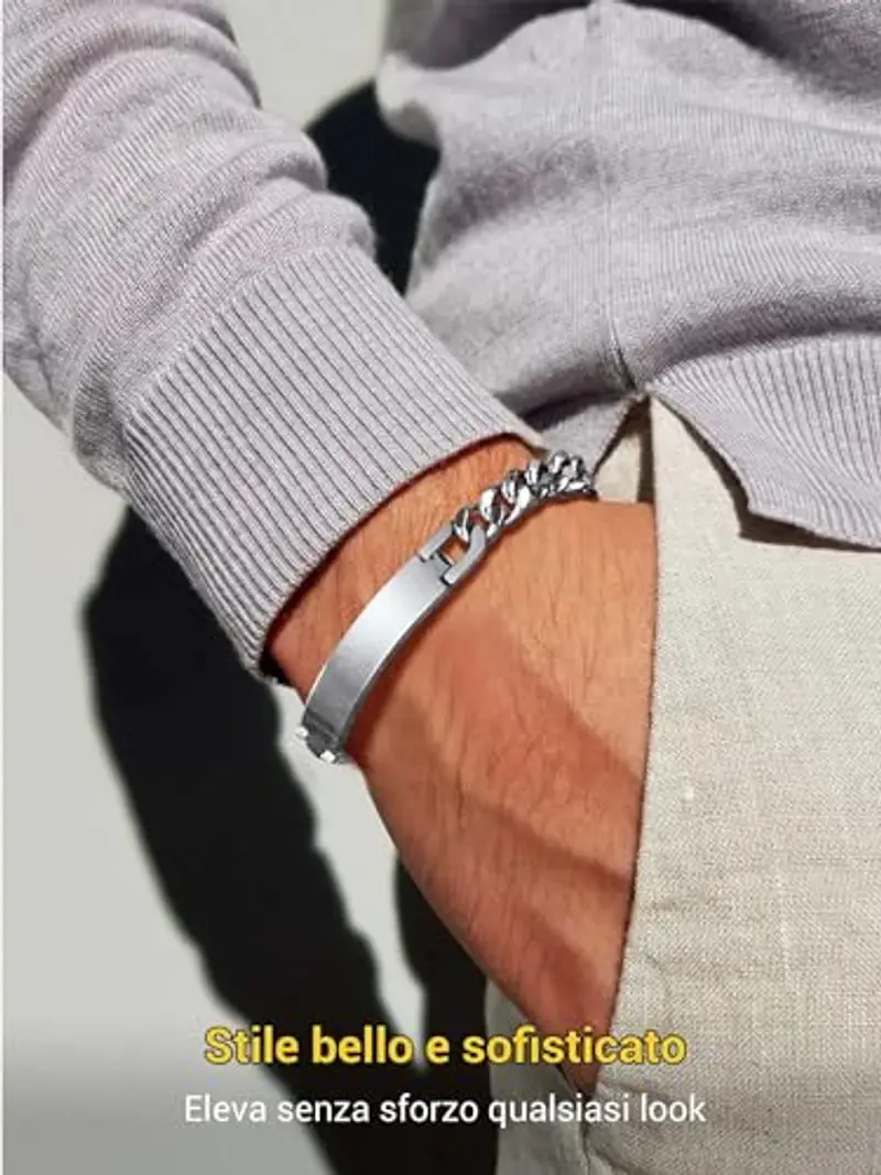 PROSTEEL Bracciale Uomo Personalizzato in Acciaio Inossidabile Argento 21cm Braccialetto Uomo con Incisione miniatura 2
