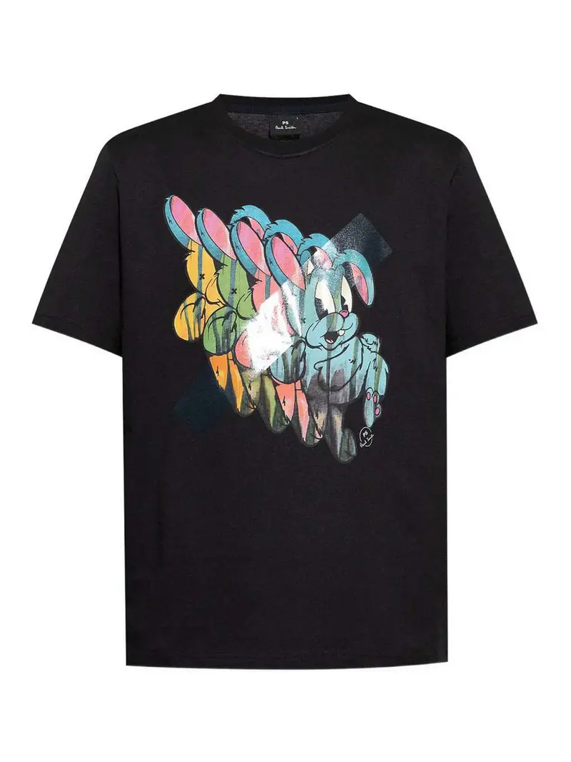 Bunny Repeat Cotton T-shirt Nero