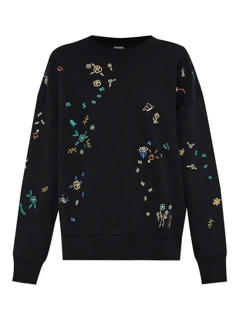 Felpa di cotone ricamata Nero