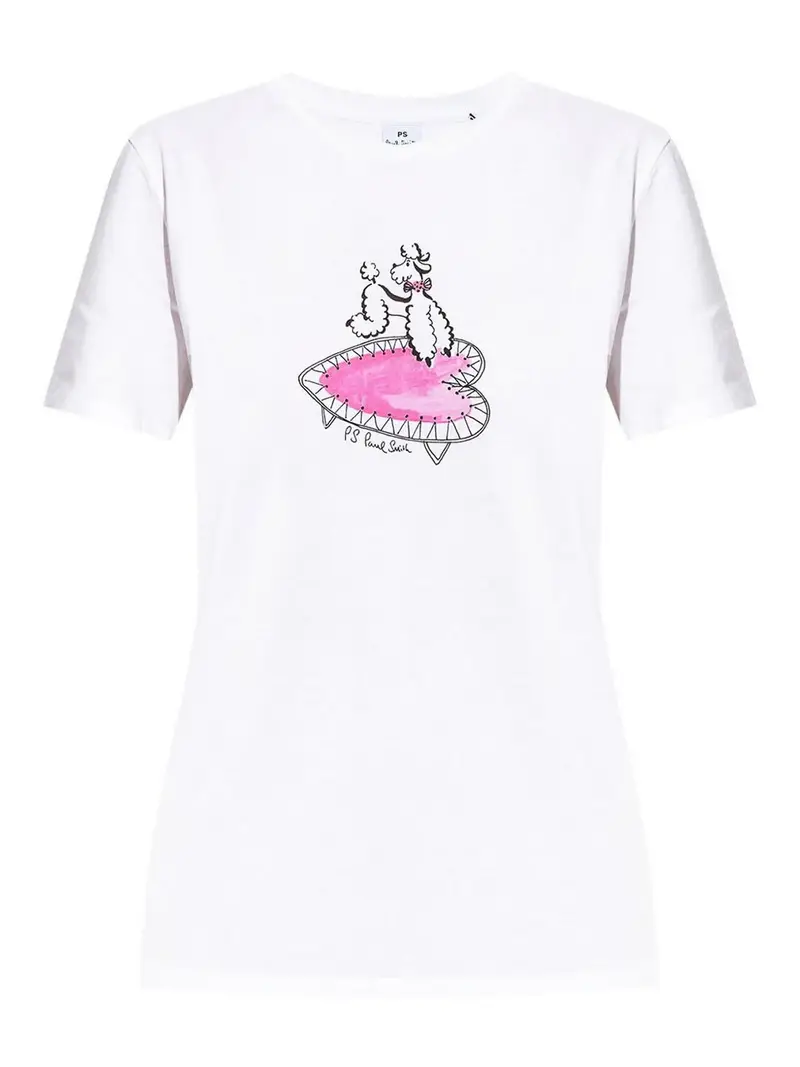 T-shirt in cotone con stampa barboncino Bianco