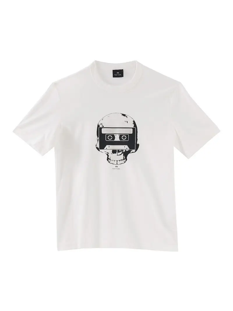 T-Shirt Musicassetta Teschio Bianco