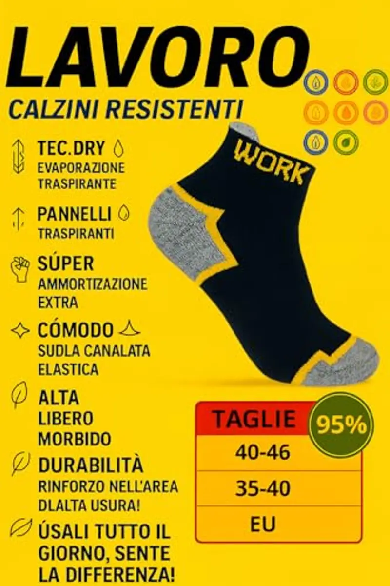 PS PROUTHS Calzini da Lavoro Uomo Estivi, Calzini da Lavoro Donna Estivi, 95% Cotone, Imbottitura extra morbida e confortevole, calzini resistenti e durevoli ideali per scarponi da lavoro miniatura 3