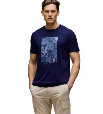 per uomo MT0200102 Maglietta nera con rosa (L), Casual, Cotone, Manica corta, Navy Blu