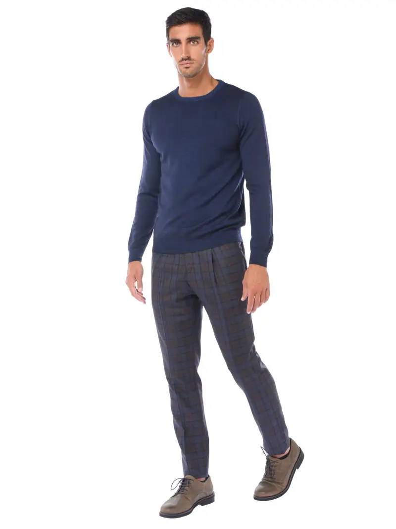 pantalone da uomo Pt Torino chino a quadri Blu miniatura 2