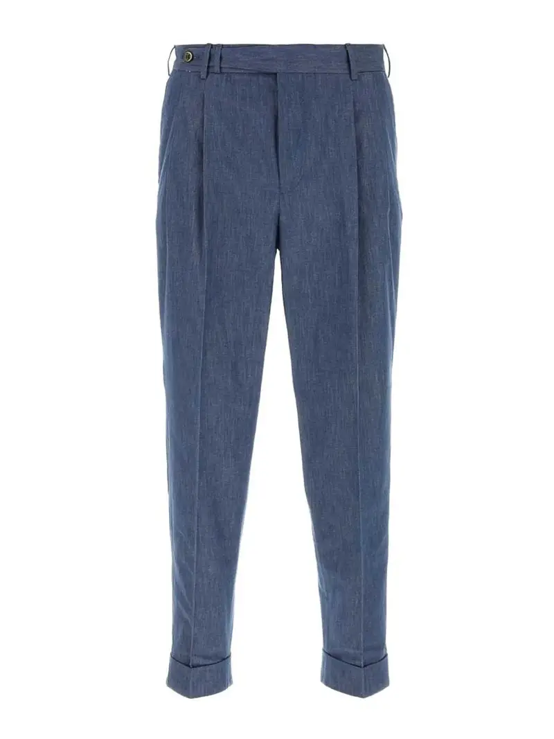 Pantalone in Puro Cotone a Forma di Carota Blu