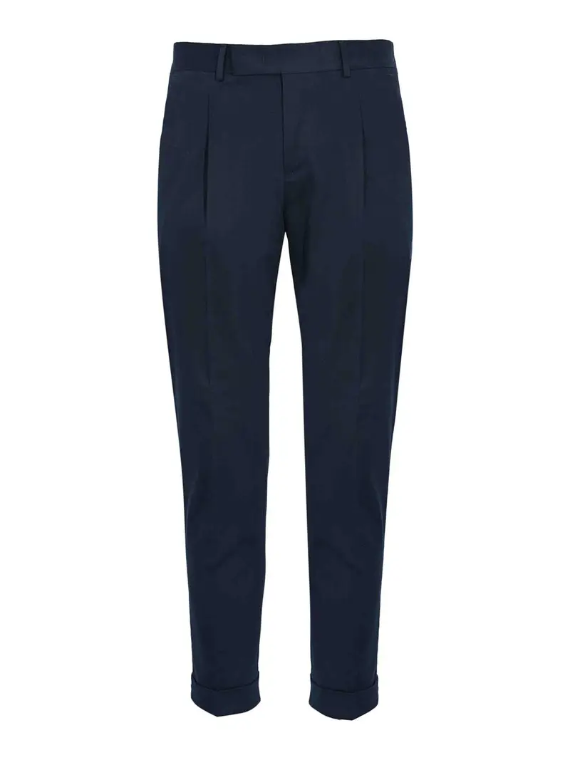 Pantaloni In Cotone Con Pieghe Blu