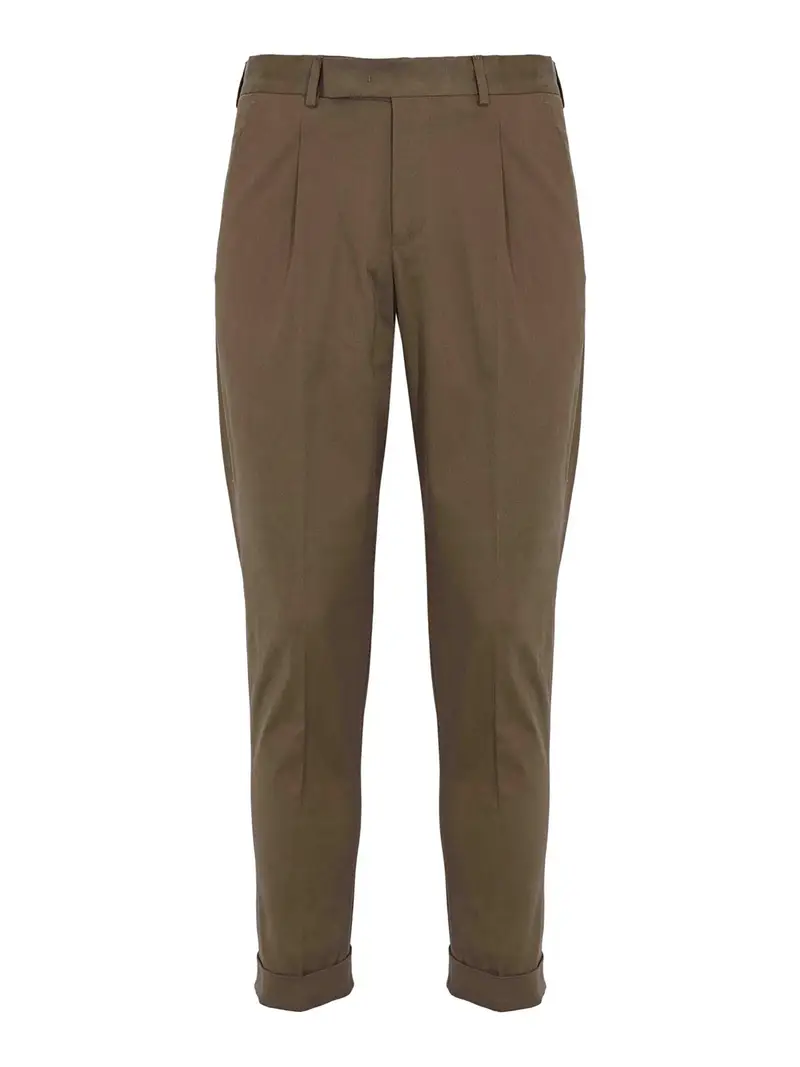 Pantaloni In Cotone Con Pieghe Marrone