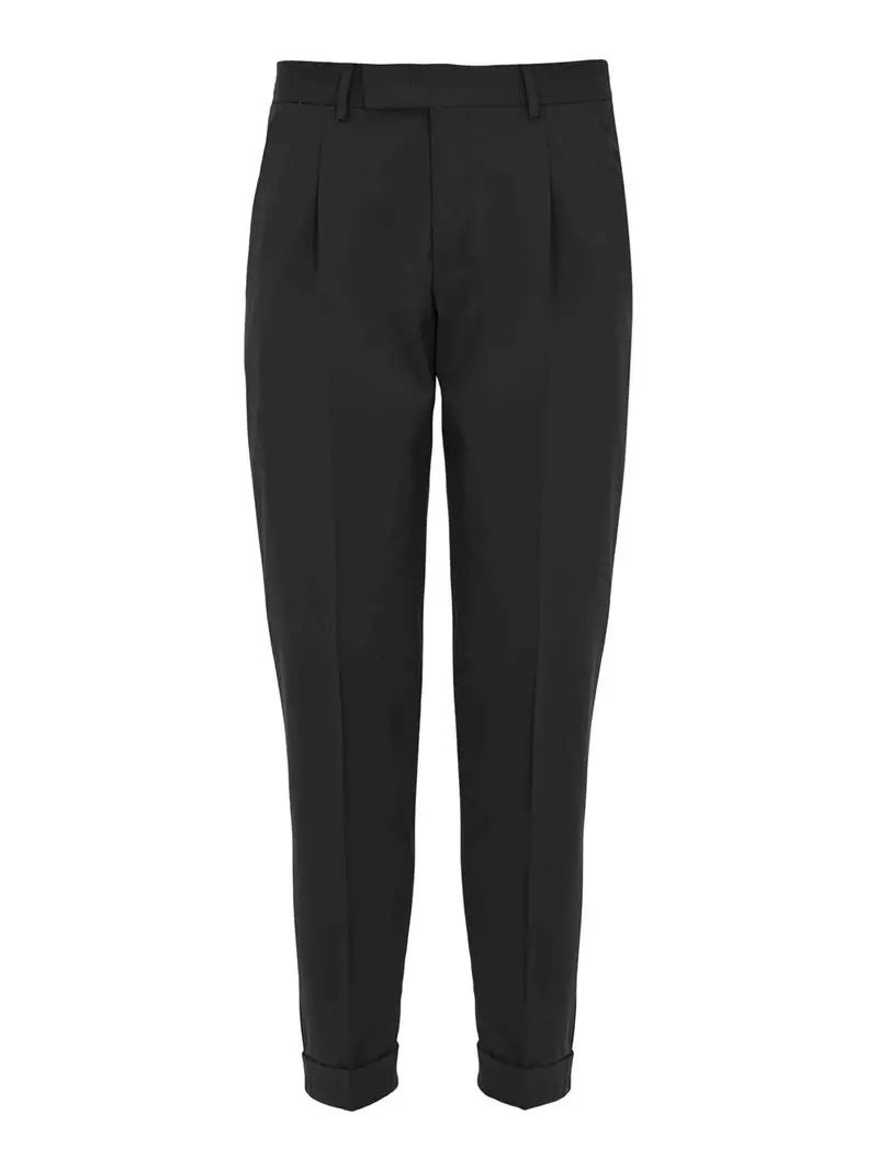 Pantaloni In Misto Lana Con Pieghe Marrone Scuro