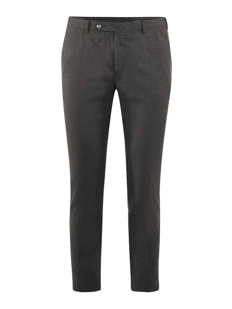 Pantaloni in misto lana pied de poule Marrone Scuro