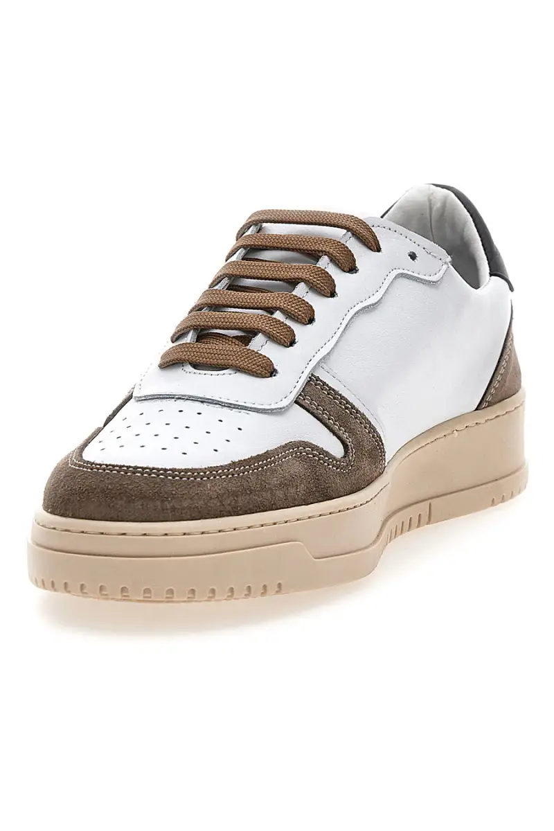 Sneakers bianche in vera pelle con dettagli marroni PTR 3002 [BIANCO miniatura 3