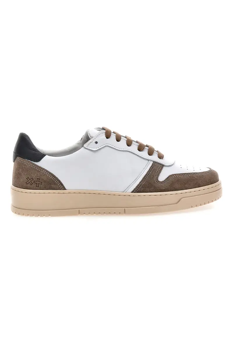 Sneakers bianche in vera pelle con dettagli marroni PTR 3002 [BIANCO