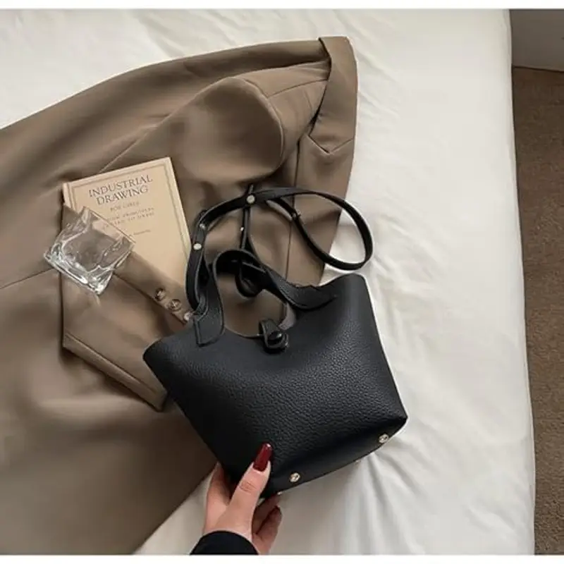 PU PETTURA PETTA BAG LICCHEE BASSO DEGLI BASSO CONSAMENTO CONTENE CON SUSSE (NERO) miniatura 2