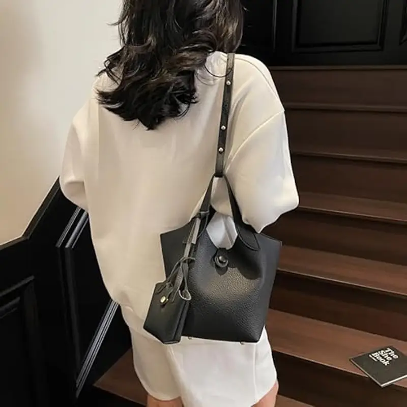 PU PETTURA PETTA BAG LICCHEE BASSO DEGLI BASSO CONSAMENTO CONTENE CON SUSSE (NERO) miniatura 3