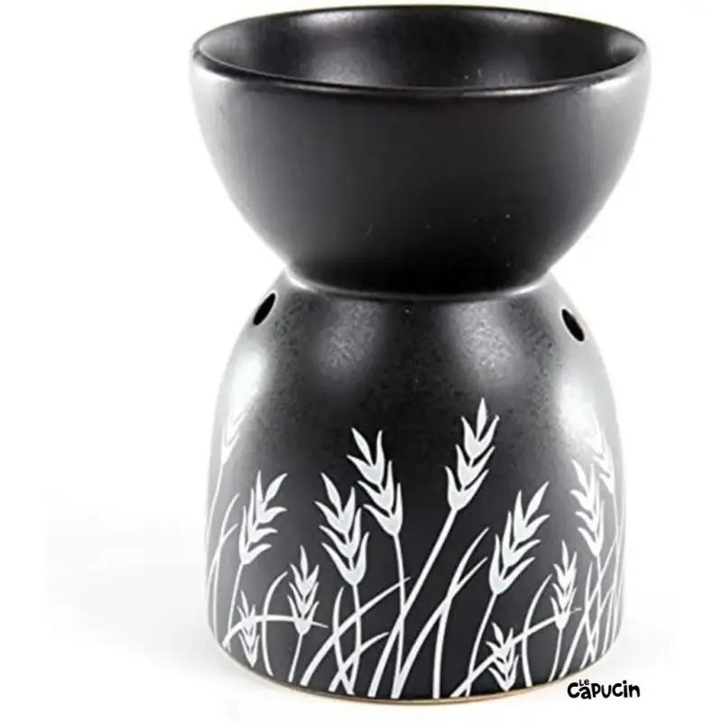 Bruciatore di olio in ceramica nera con motivo a grano Puckator
