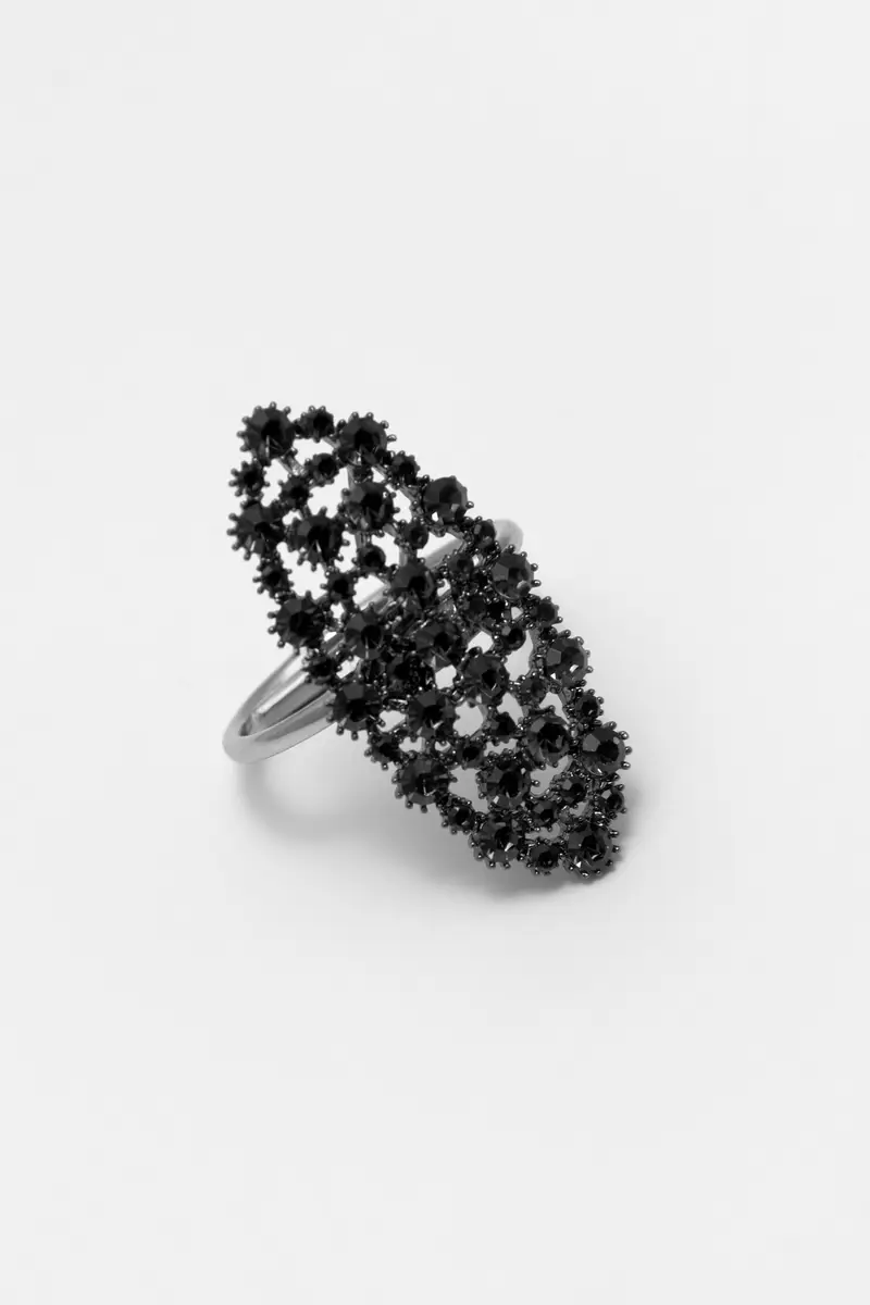 Anello Grande Gioiello Nero miniatura 3