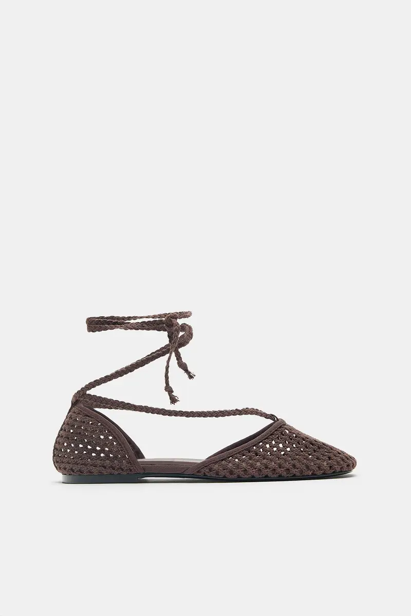 Ballerine All uncinetto Con Fascette Marrone miniatura 2