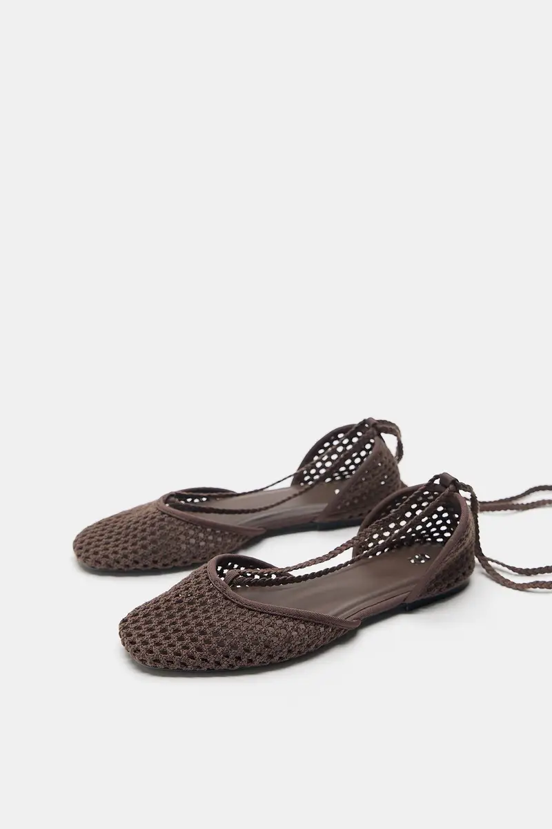 Ballerine All uncinetto Con Fascette Marrone miniatura 3